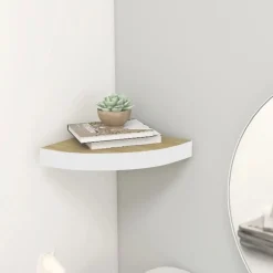 vidaXL Hoekwandschap 25x25x3,8 cm MDF eikenkleurig en wit