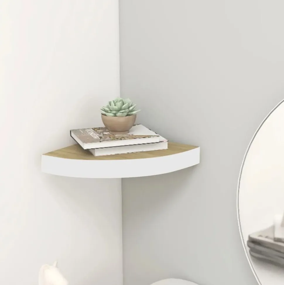 vidaXL Hoekwandschap 25x25x3,8 cm MDF eikenkleurig en wit