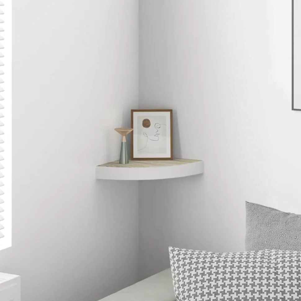 vidaXL Hoekwandschap 25x25x3,8 cm MDF eikenkleurig en wit
