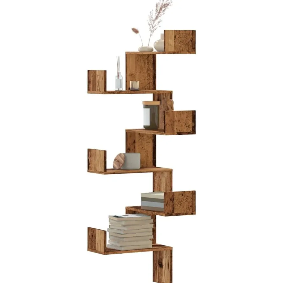 vidaXL Hoekwandschap 45x45x147 cm bewerkt hout out houtkleurig