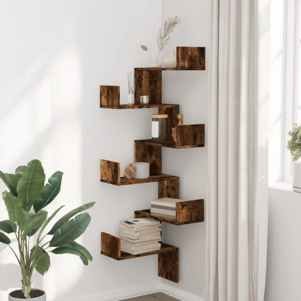 vidaXL Hoekwandschap 45x45x147 cm bewerkt hout gerookt eikenkleurig