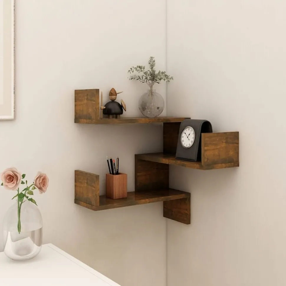 vidaXL Hoekwandschap 40x40x50 cm bewerkt hout gerookt eikenkleurig