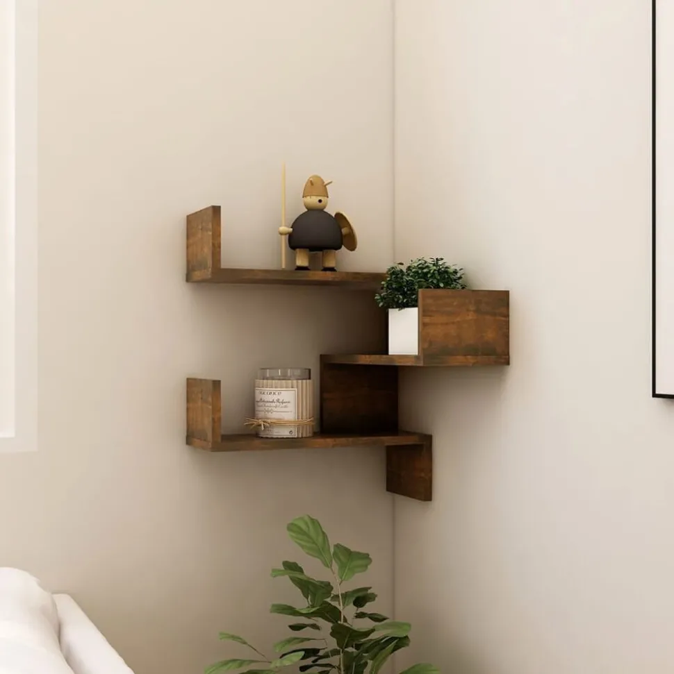vidaXL Hoekwandschap 40x40x50 cm bewerkt hout gerookt eikenkleurig