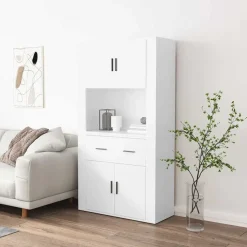vidaXL Hoge kast bewerkt hout wit