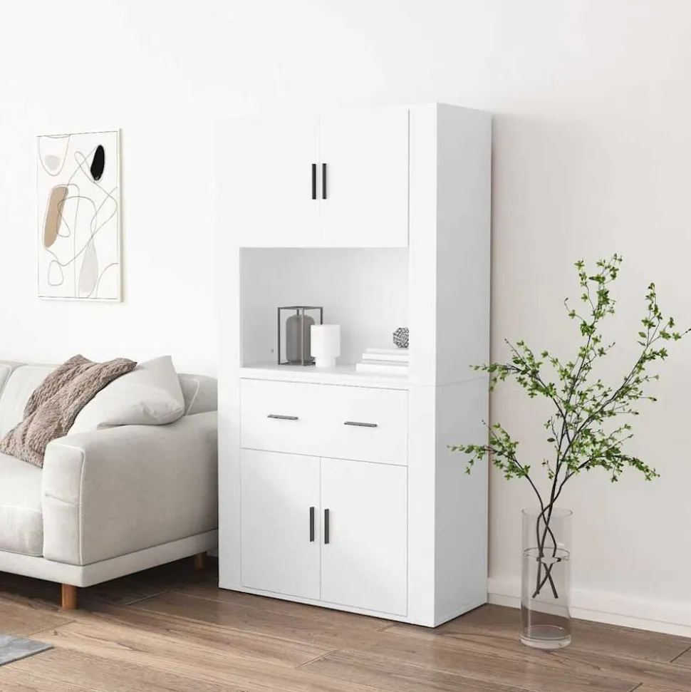 vidaXL Hoge kast bewerkt hout wit