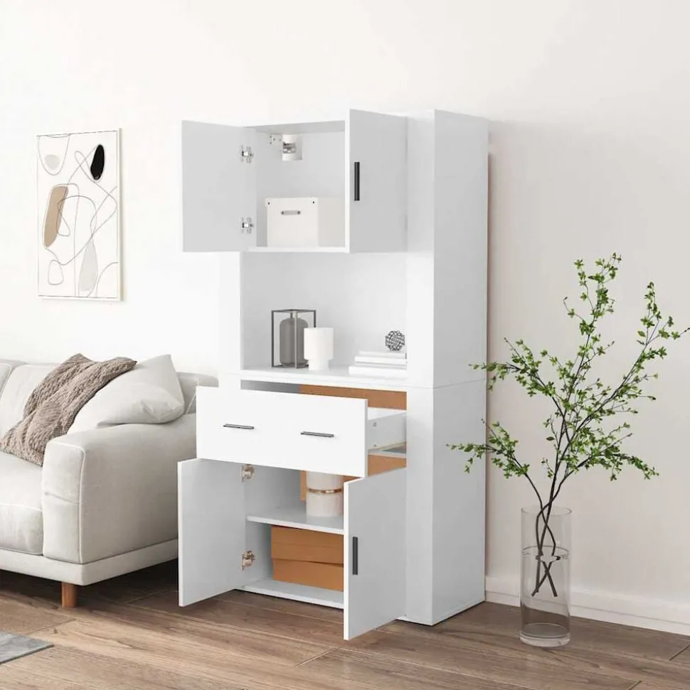 vidaXL Hoge kast bewerkt hout wit