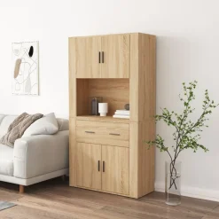 vidaXL Hoge kast bewerkt hout sonoma eikenkleurig