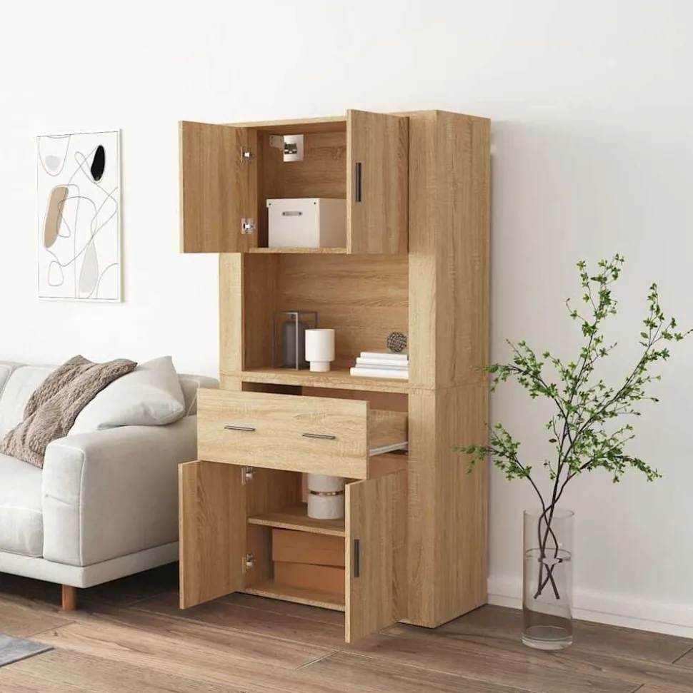 vidaXL Hoge kast bewerkt hout sonoma eikenkleurig