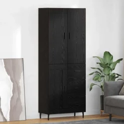 vidaXL Hoge kast met lade 2 pcs Zwart eiken Geengineerd Hout en Glas
