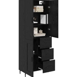 vidaXL Hoge kast met lade 2 pcs Zwart eiken Geengineerd Hout en Glas