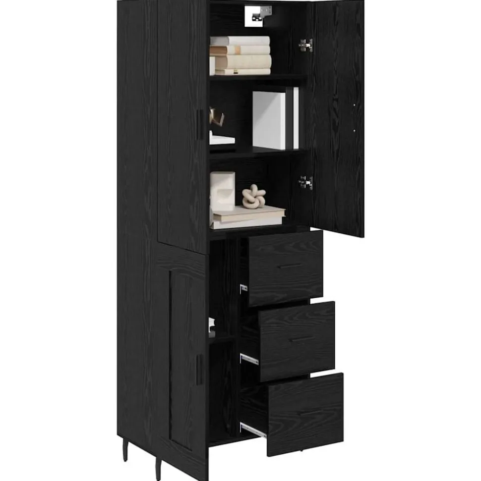 vidaXL Hoge kast met lade 2 pcs Zwart eiken Geengineerd Hout en Glas