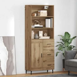 vidaXL Hoge kast met lade Artisan Eiken 69,5 x 34 x 180 cm
