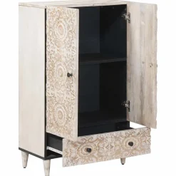 vidaXL Hoge Kast met lade Wit 60 x 33,5 x 100 cm Massief Mango Hout