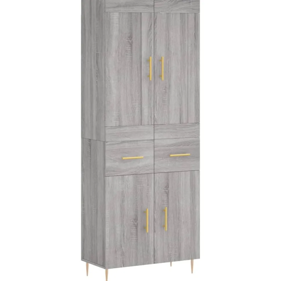 vidaXL Hoge kast 69,5x34x180 cm bewerkt hout grijs sonoma eikenkleurig