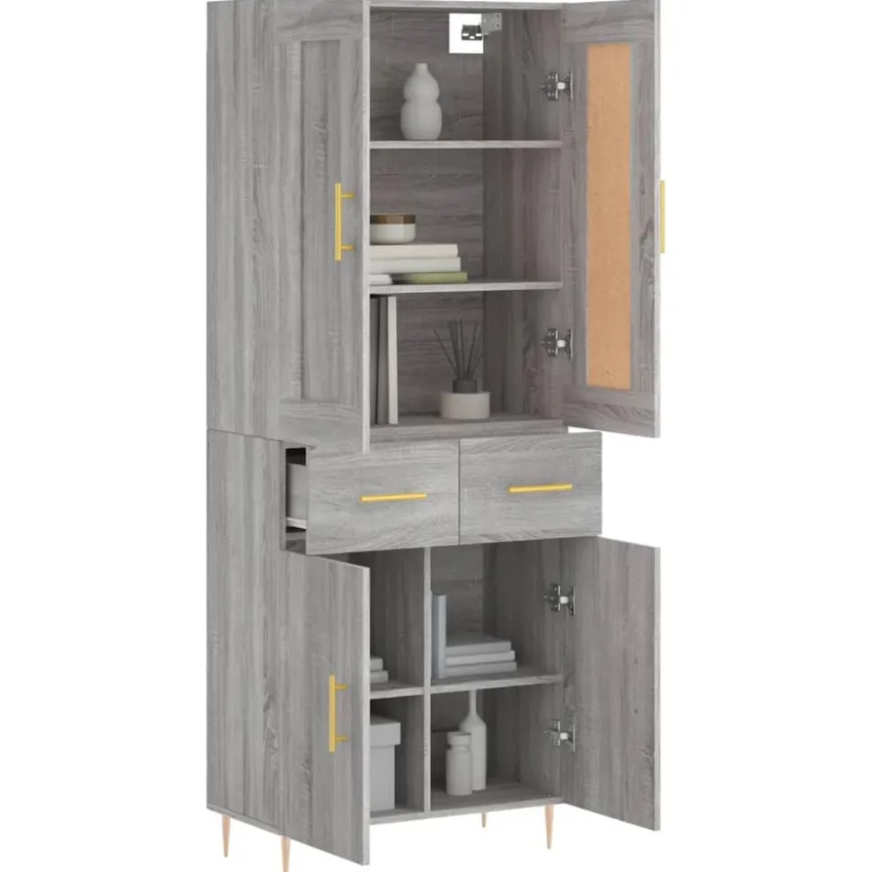 vidaXL Hoge kast 69,5x34x180 cm bewerkt hout grijs sonoma eikenkleurig