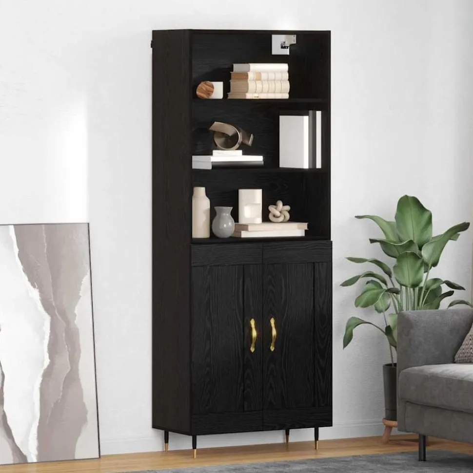 vidaXL Hoge kast Zwart eiken 69,5 x 34 x 180 cm Bewerkt hout