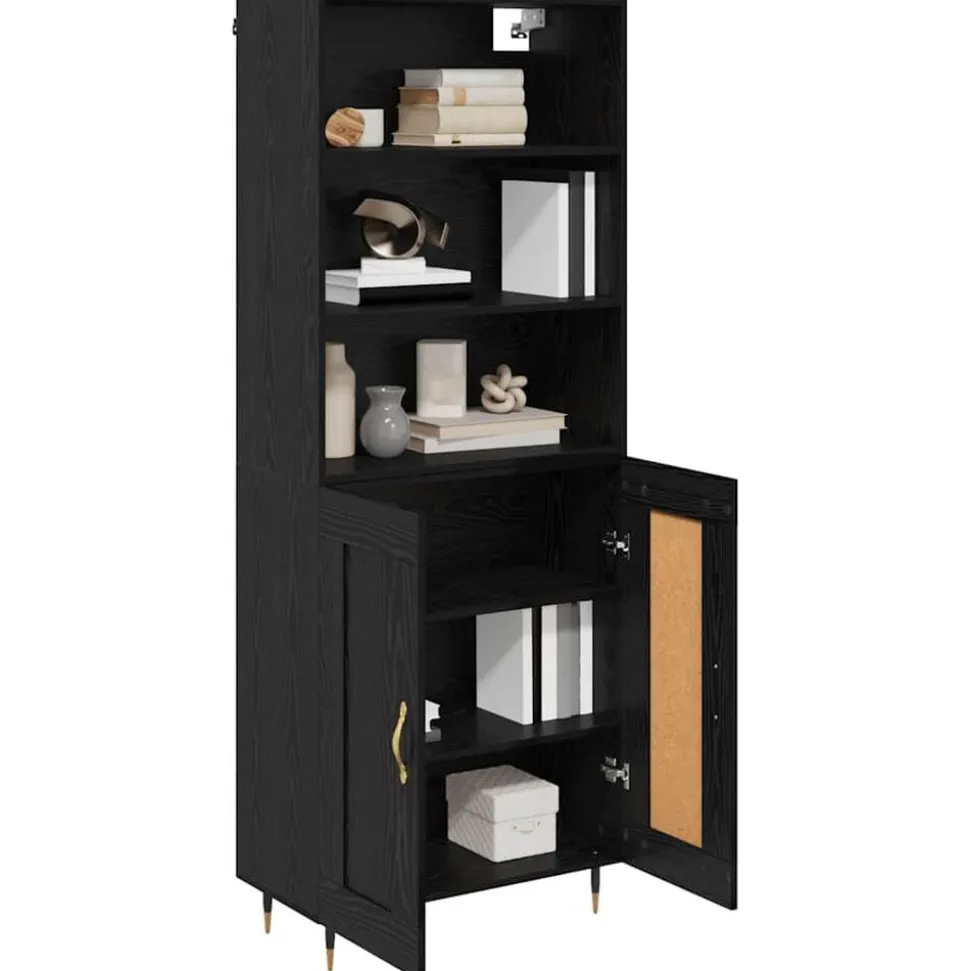 vidaXL Hoge kast Zwart eiken 69,5 x 34 x 180 cm Bewerkt hout