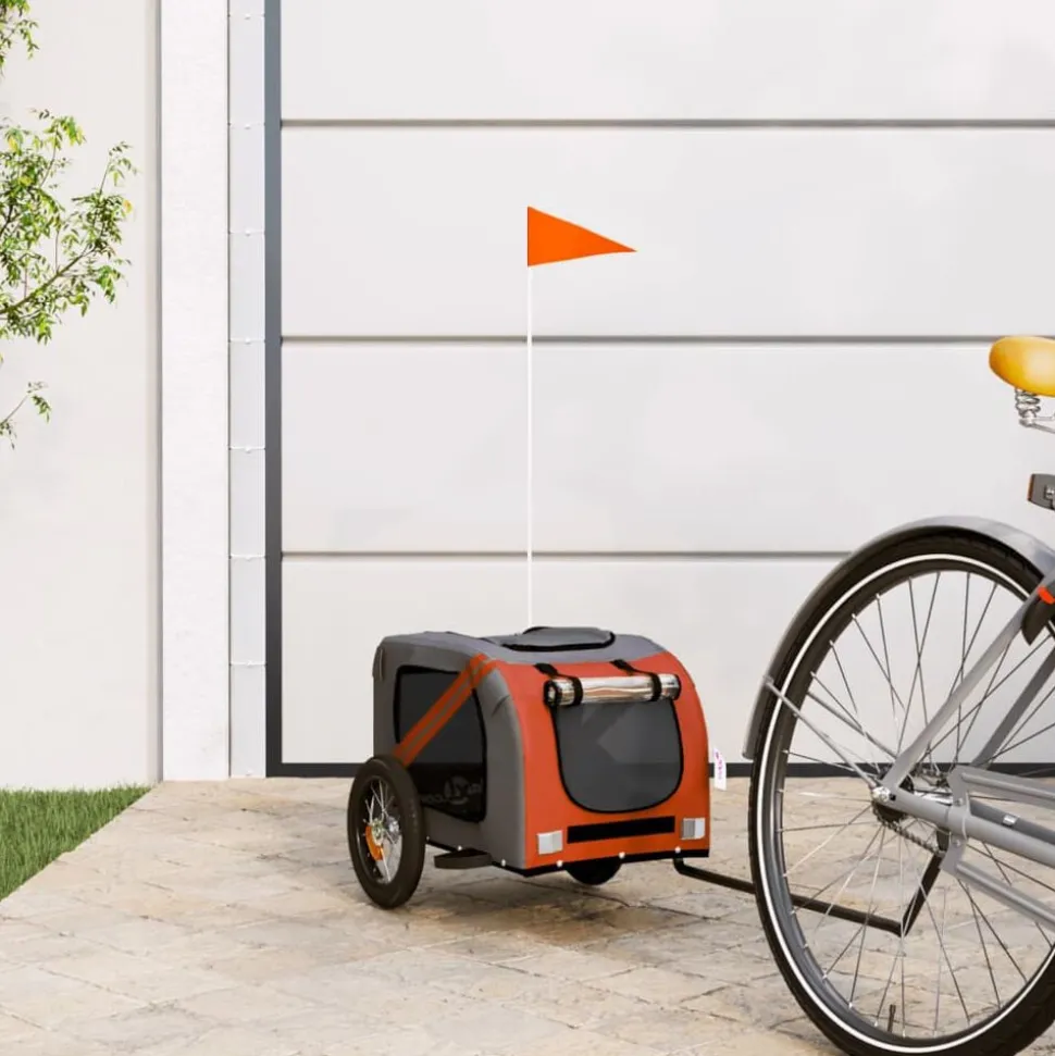 vidaXL Hondenfietstrailer oxford stof en ijzer oranje en grijs
