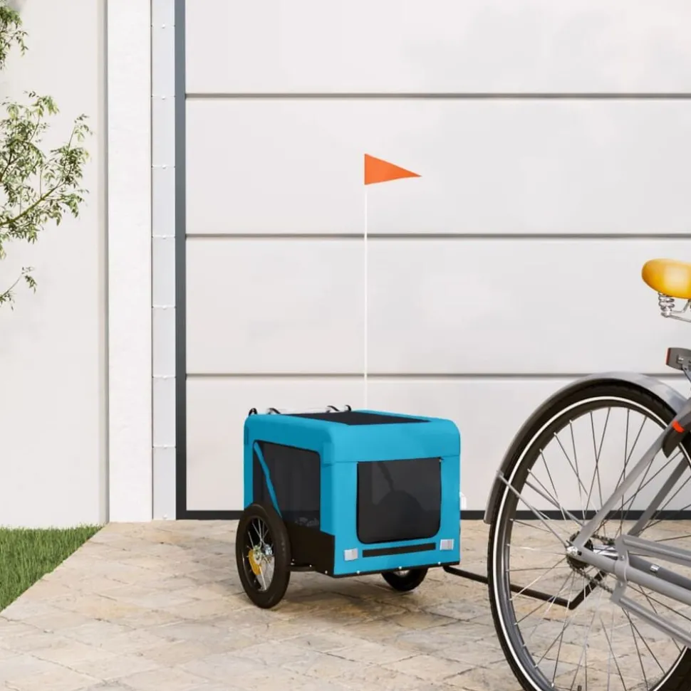 vidaXL Hondenfietstrailer oxford stof en ijzer blauw en zwart