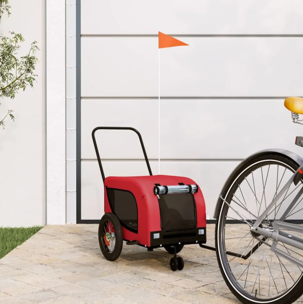 vidaXL Hondenfietstrailer oxford stof en ijzer rood en zwart