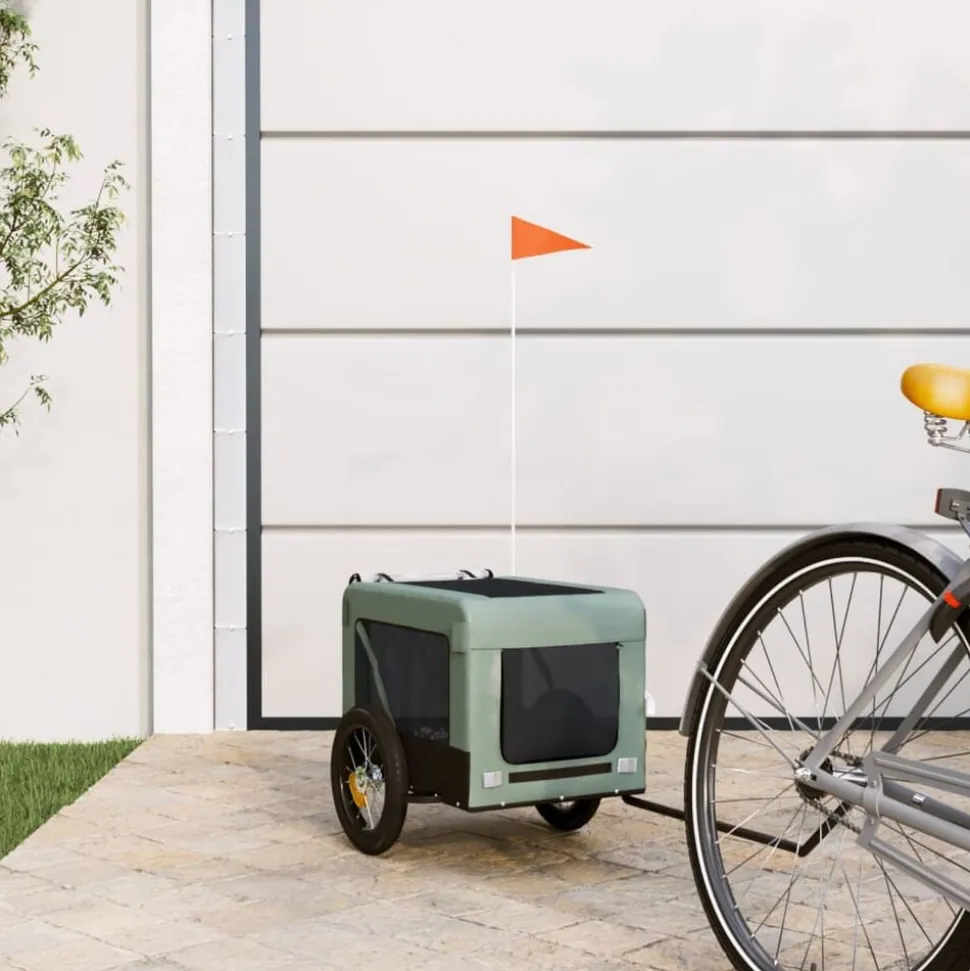vidaXL Hondenfietstrailer oxfordstof en ijzer grijs en zwart