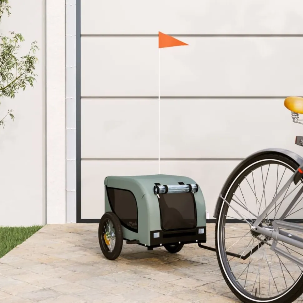 vidaXL Hondenfietstrailer oxford stof en ijzer grijs en zwart