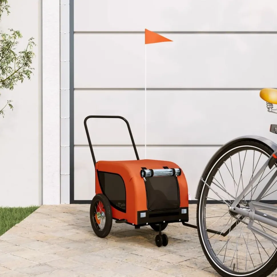 vidaXL Hondenfietstrailer oxford stof en ijzer oranje en zwart
