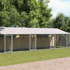 vidaXL Hondenhok met dak en deuren 12x2x2 m gegalvaniseerd staal grijs