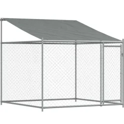 vidaXL Hondenhok met dak en deur 2x2x2 m gegalvaniseerd staal grijs