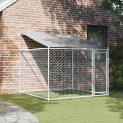 vidaXL Hondenhok met dak en deur 2x2x2 m gegalvaniseerd staal grijs