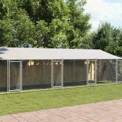 vidaXL Hondenhok met dak en deuren 10x2x2 m gegalvaniseerd staal grijs
