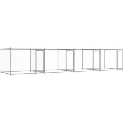 vidaXL Hondenhok met deuren 8x2x1,5 m gegalvaniseerd staal grijs