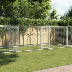 vidaXL Hondenhok met deuren 8x2x1,5 m gegalvaniseerd staal grijs