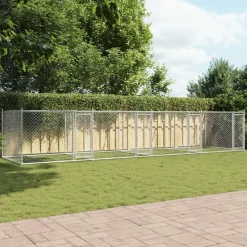 vidaXL Hondenhok met deuren 8x2x1,5 m gegalvaniseerd staal grijs