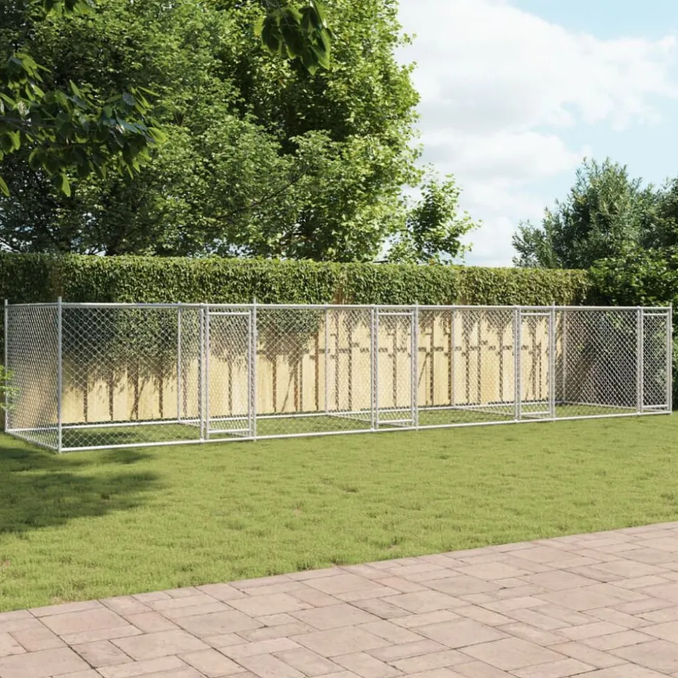 vidaXL Hondenhok met deuren 8x2x1,5 m gegalvaniseerd staal grijs
