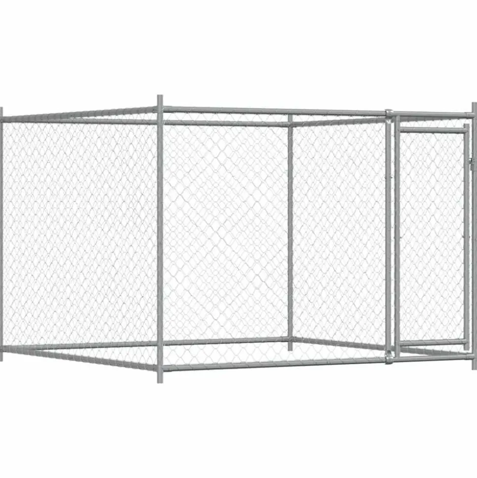 vidaXL Hondenhok met deur 2x2x1,5 m gegalvaniseerd staal grijs