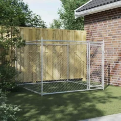 vidaXL Hondenhok met deur 2x2x1,5 m gegalvaniseerd staal grijs