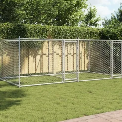 vidaXL Hondenhok met deuren 4x2x1,5 m gegalvaniseerd staal grijs