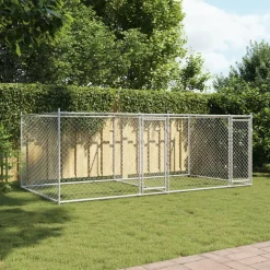 vidaXL Hondenhok met deuren 4x2x1,5 m gegalvaniseerd staal grijs