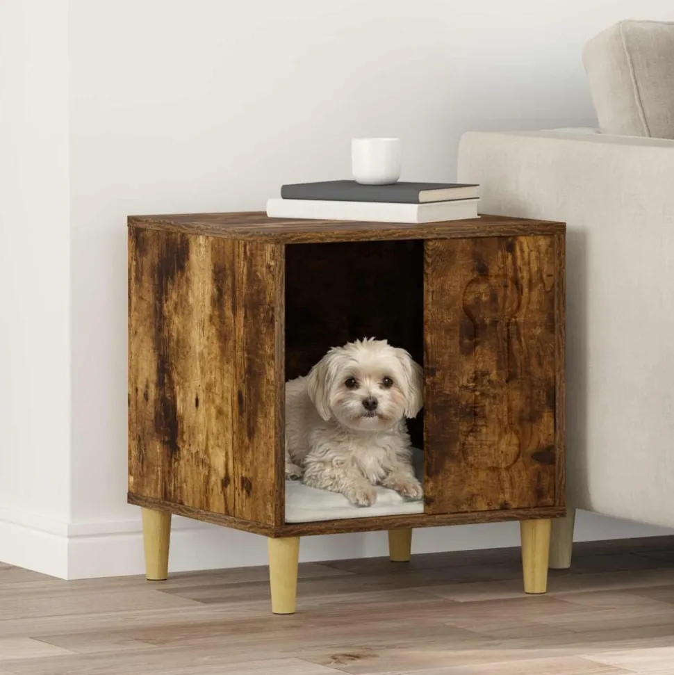 vidaXL Hondenhuis Gerookt eiken 44 x 42 x 49 cm Bewerkt hout