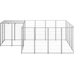 vidaXL Hondenkennel 6,05 m² staal zilverkleurig
