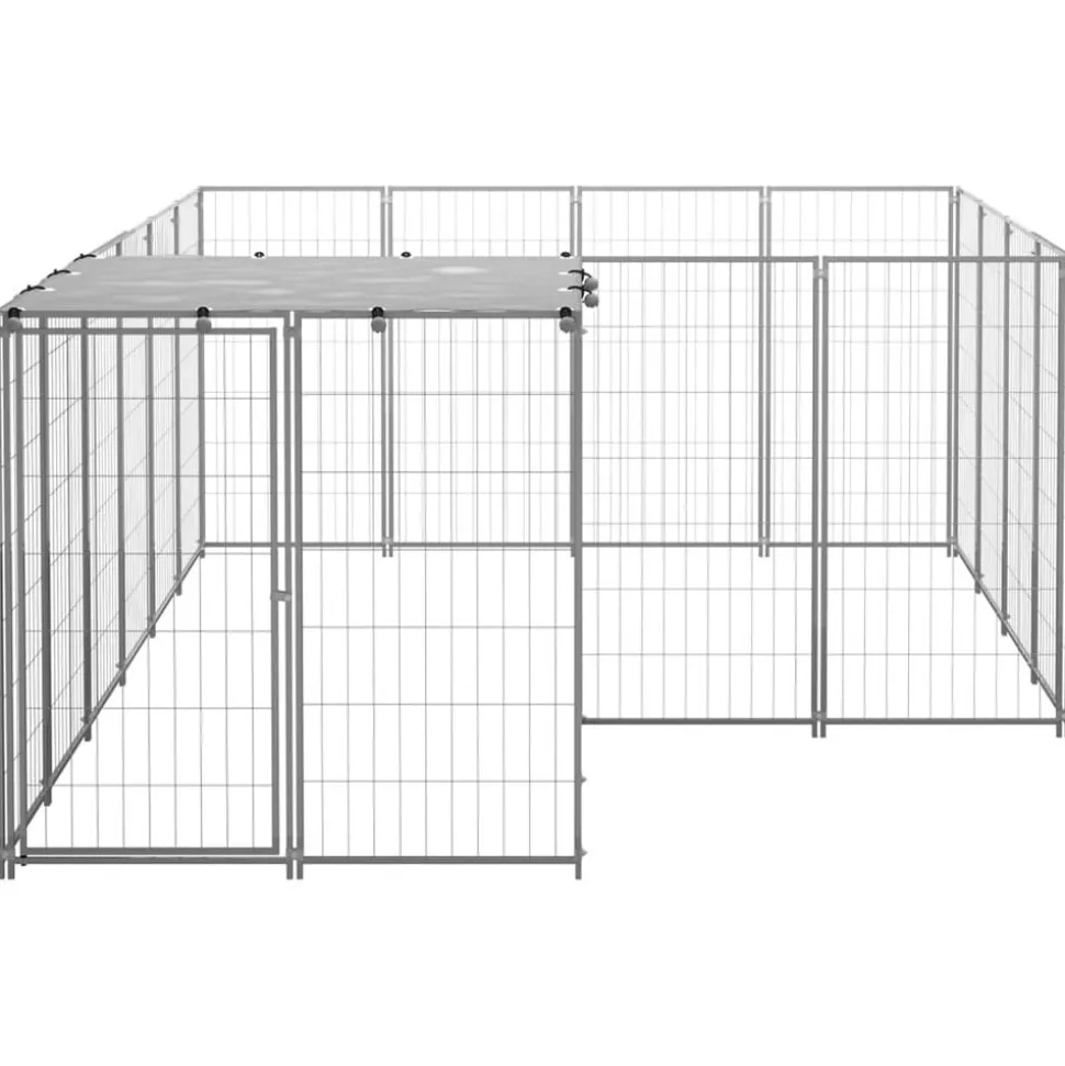 vidaXL Hondenkennel 6,05 m² staal zilverkleurig