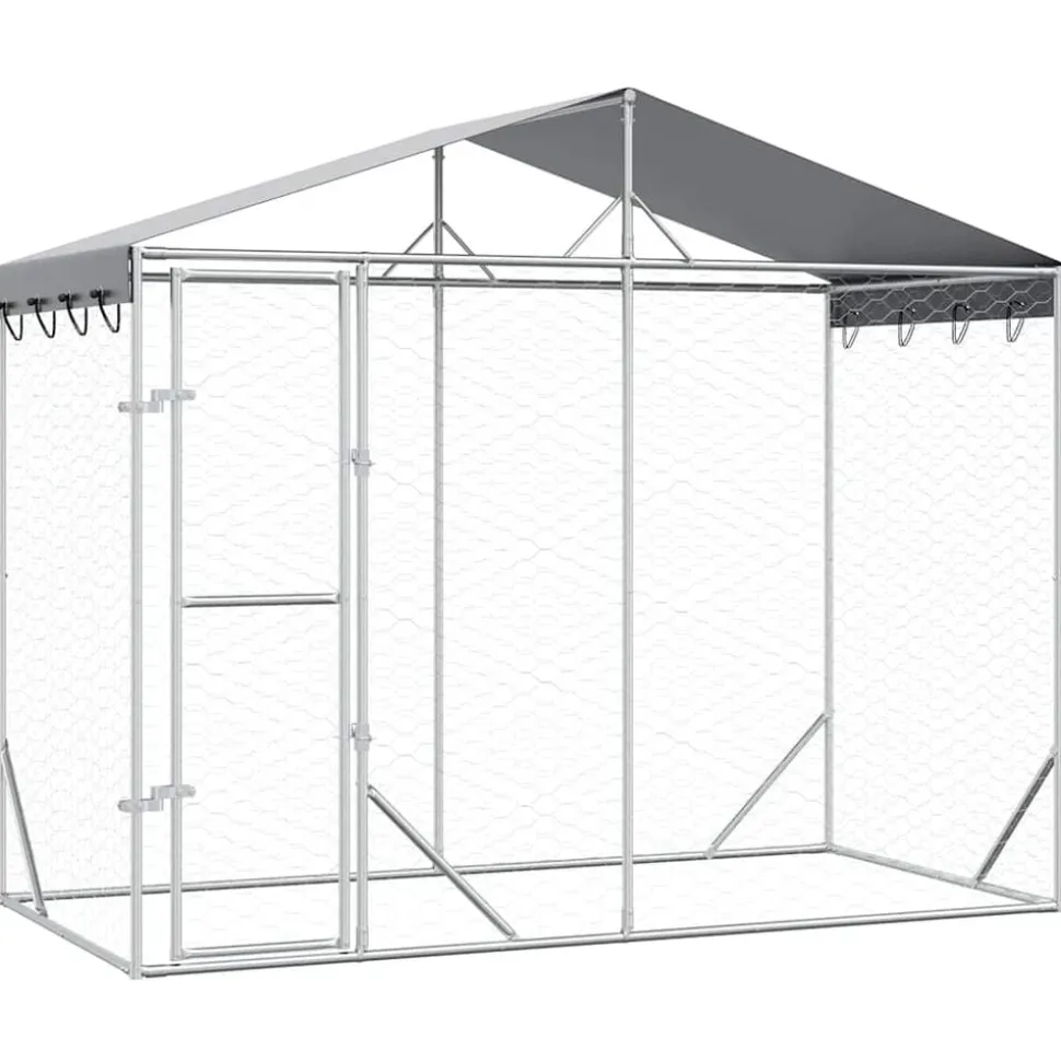 vidaXL Hondenkennel met dak 3x1,5x2,5 m gegalvaniseerd staal zilver
