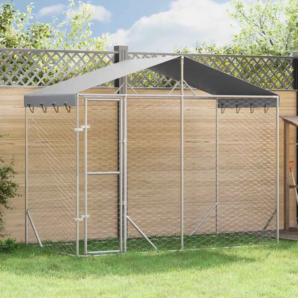 vidaXL Hondenkennel met dak 3x1,5x2,5 m gegalvaniseerd staal zilver