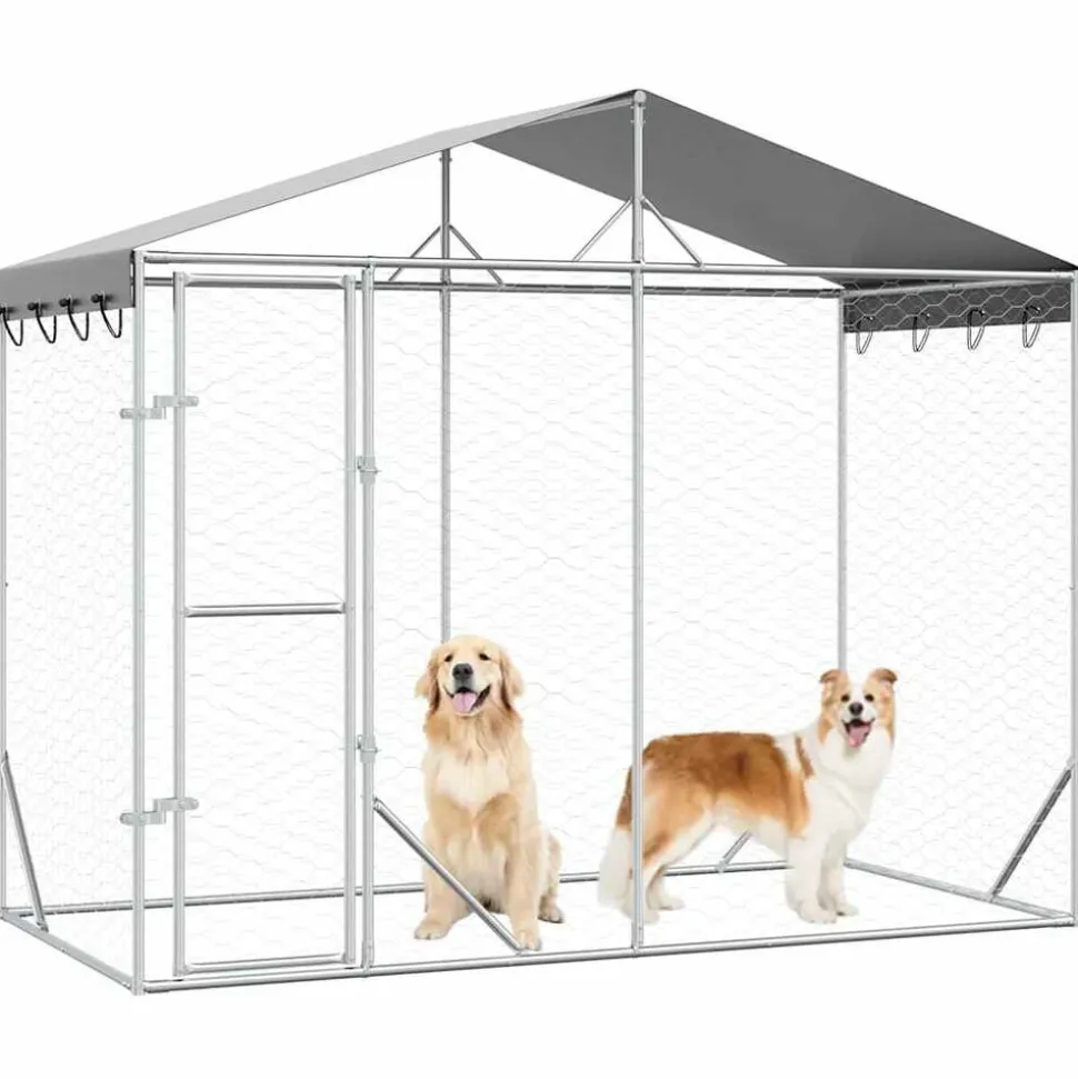 vidaXL Hondenkennel met dak 3x1,5x2,5 m gegalvaniseerd staal zilver