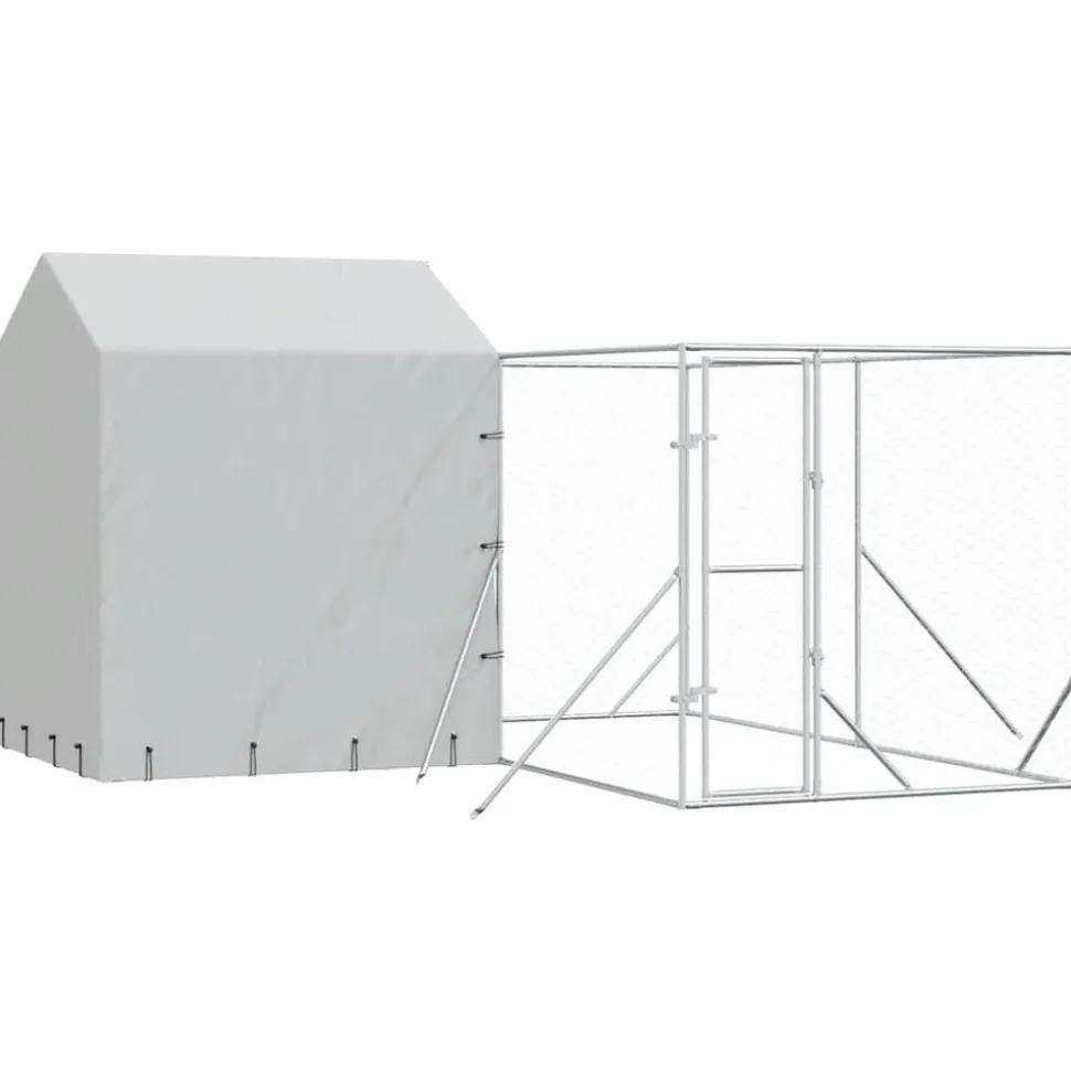 vidaXL Hondenkennel met dak 4x4x2,5 m gegalvaniseerd staal zilver
