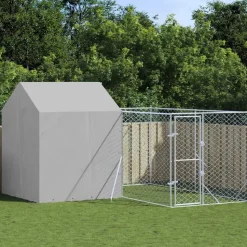 vidaXL Hondenkennel met dak 4x4x2,5 m gegalvaniseerd staal zilver