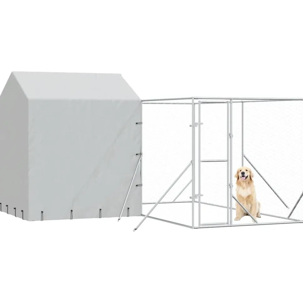 vidaXL Hondenkennel met dak 4x4x2,5 m gegalvaniseerd staal zilver