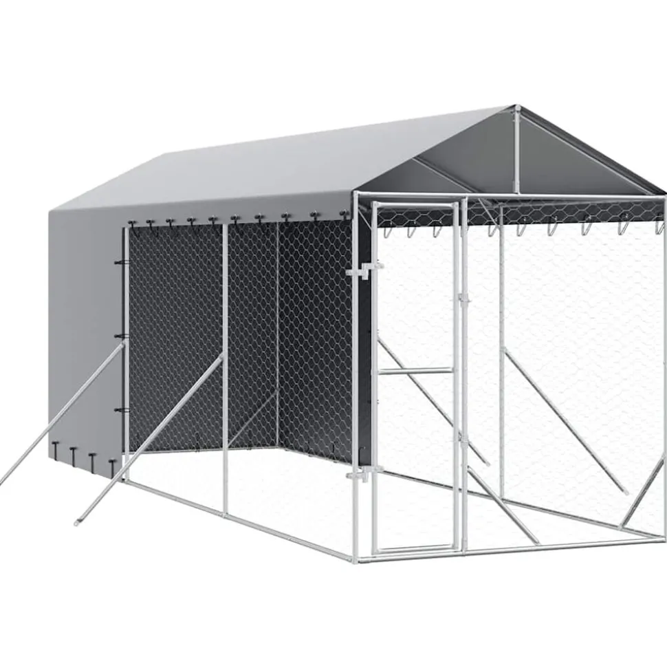 vidaXL Hondenkennel met dak 2x6x2,5 m gegalvaniseerd staal zilverkleur