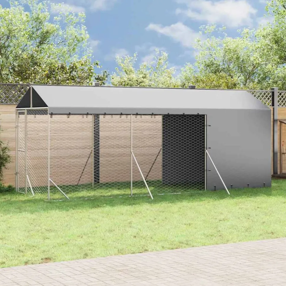 vidaXL Hondenkennel met dak 2x6x2,5 m gegalvaniseerd staal zilverkleur